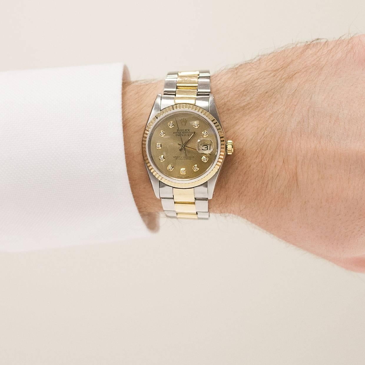 Rolex Yellow Gold Stainless Steel Diamond Datejust Oyster Bracelet Wristwatch 2