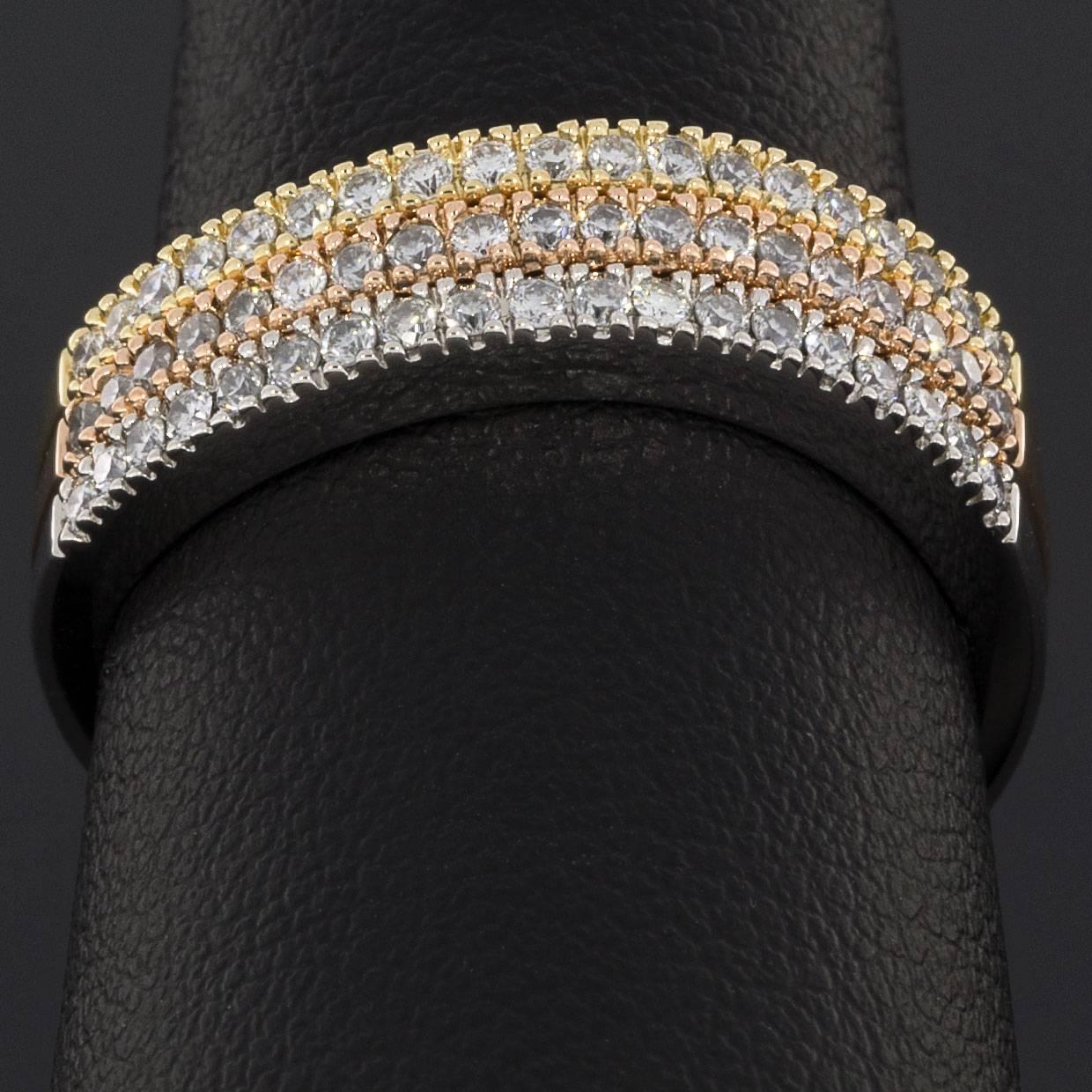 Round Diamond Wavy Design Multi-Tone Gold Set of Three Stackable Rings 1