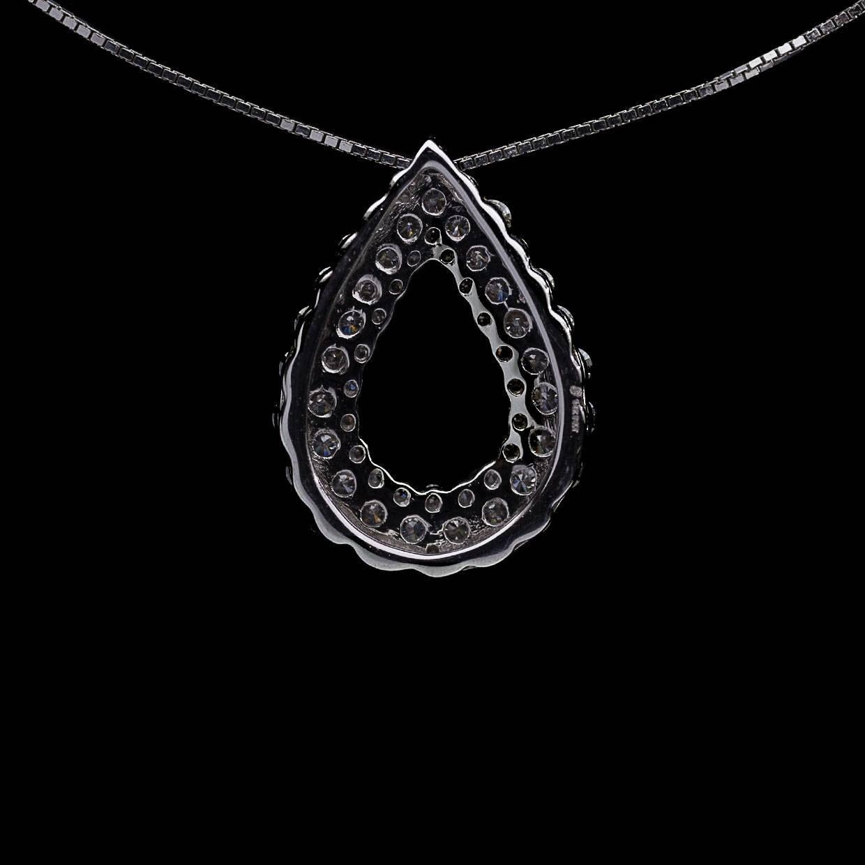 Women's 14 Karat White Gold Open Water Drop Diamond Pendant Necklace