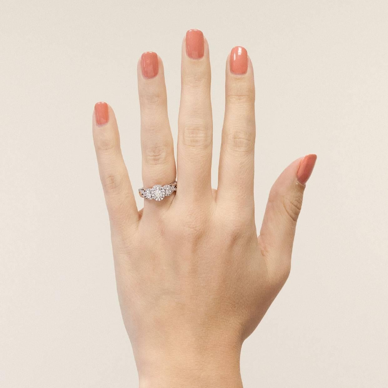 Women's Vera Wang 14 Karat White/ Rose Gold Three-Stone Oval Halo Diamond Ring