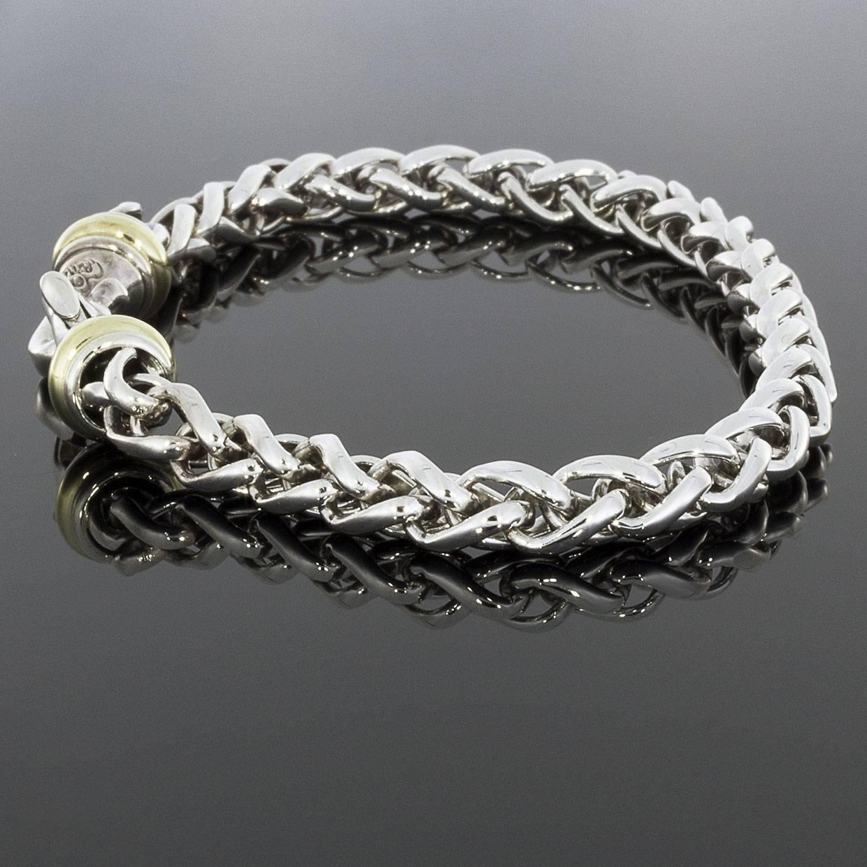 David Yurman Wheat Bracelet Sterling Silver and 14 Karat Yellow Gold In Excellent Condition In Columbia, MO