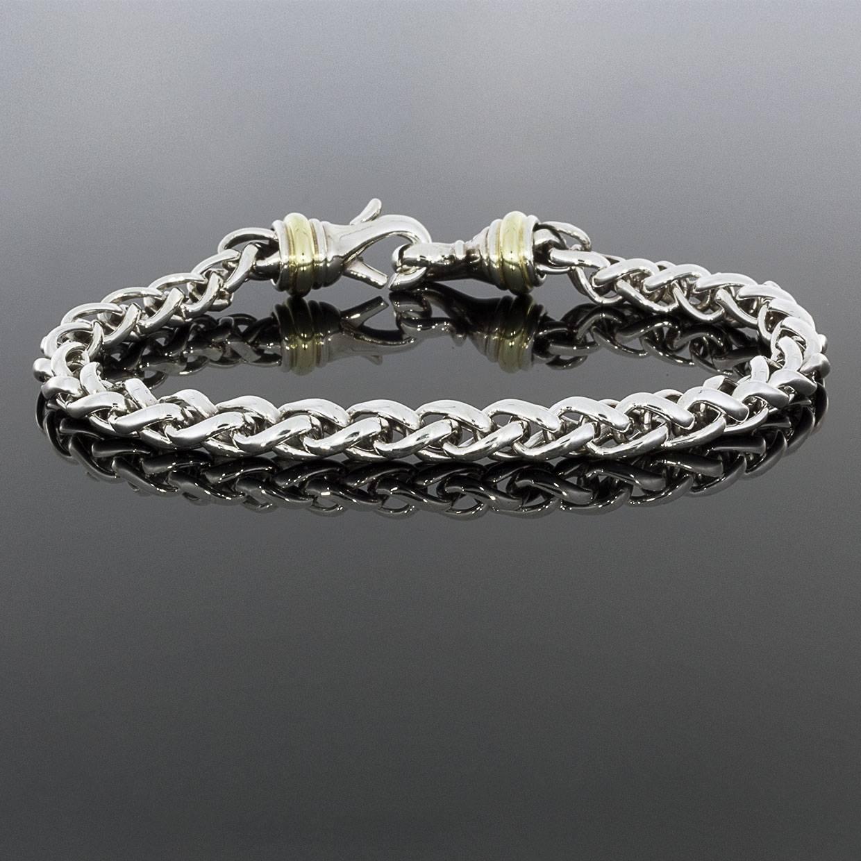 Women's David Yurman Wheat Bracelet Sterling Silver and 14 Karat Yellow Gold