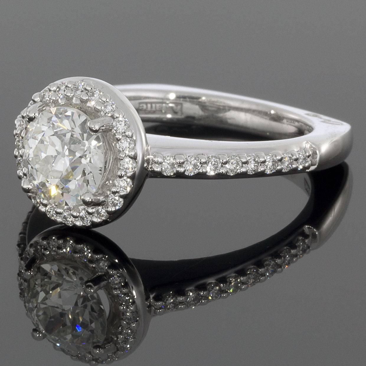 Round Cut A. Jaffe White Gold GIA Certified Round Diamond Halo Engagement Ring Wedding Set