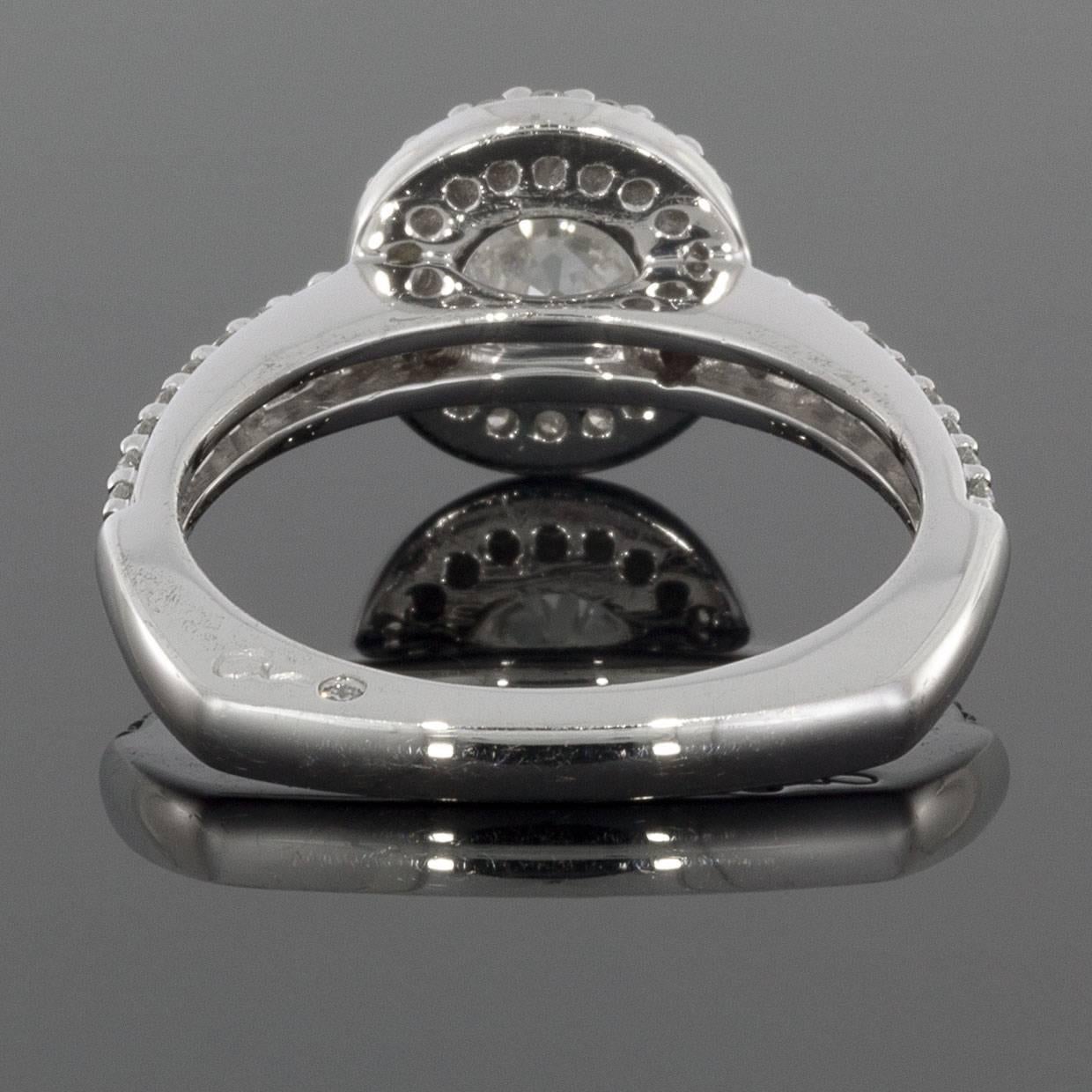 A. Jaffe White Gold GIA Certified Round Diamond Halo Engagement Ring Wedding Set In Excellent Condition In Columbia, MO