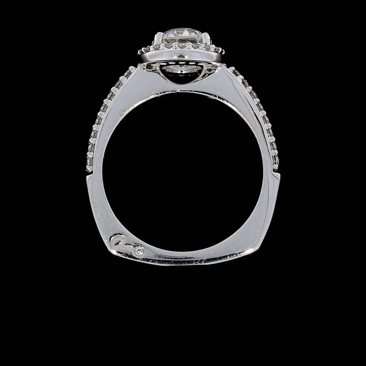 Women's A. Jaffe White Gold GIA Certified Round Diamond Halo Engagement Ring Wedding Set