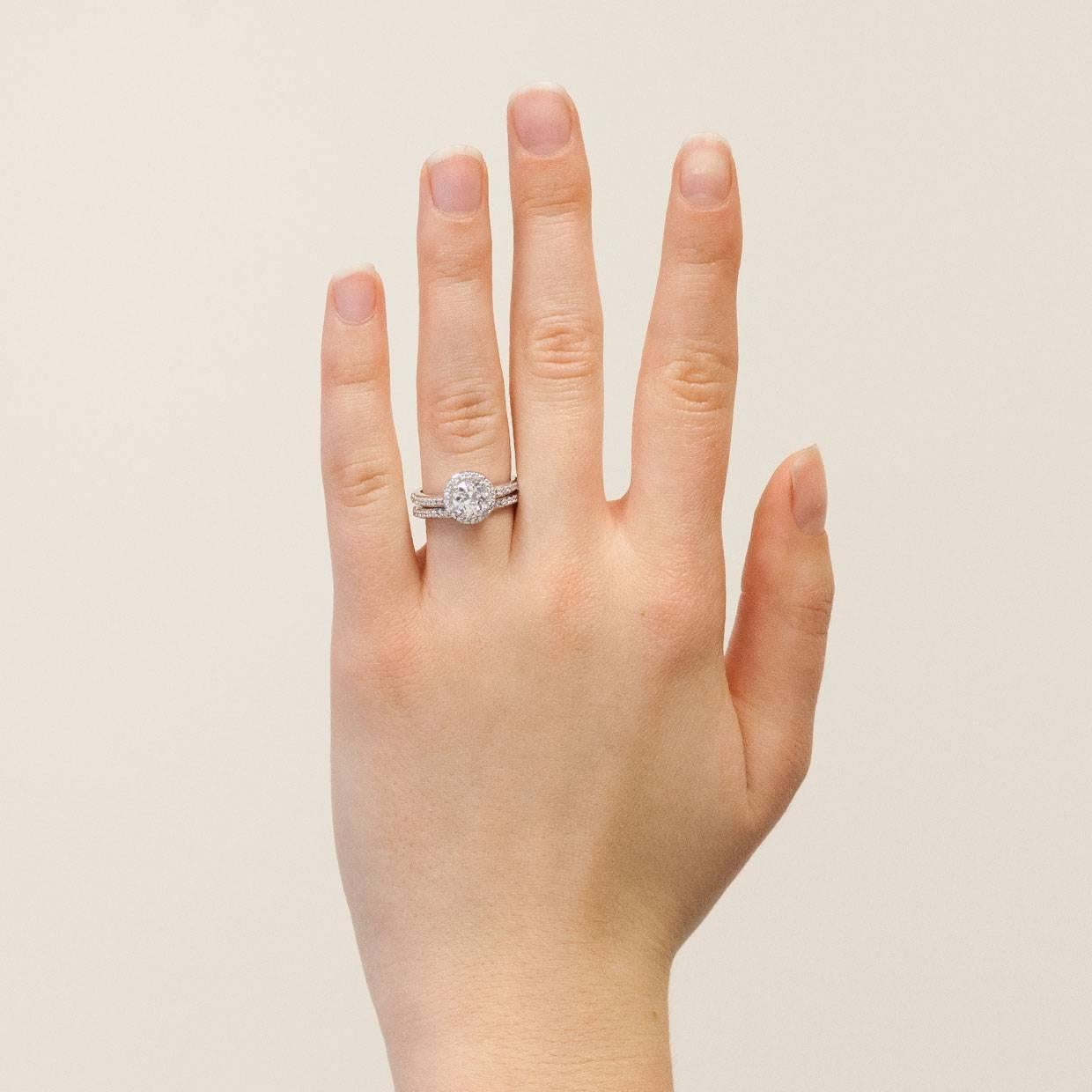 A. Jaffe White Gold GIA Certified Round Diamond Halo Engagement Ring Wedding Set 4
