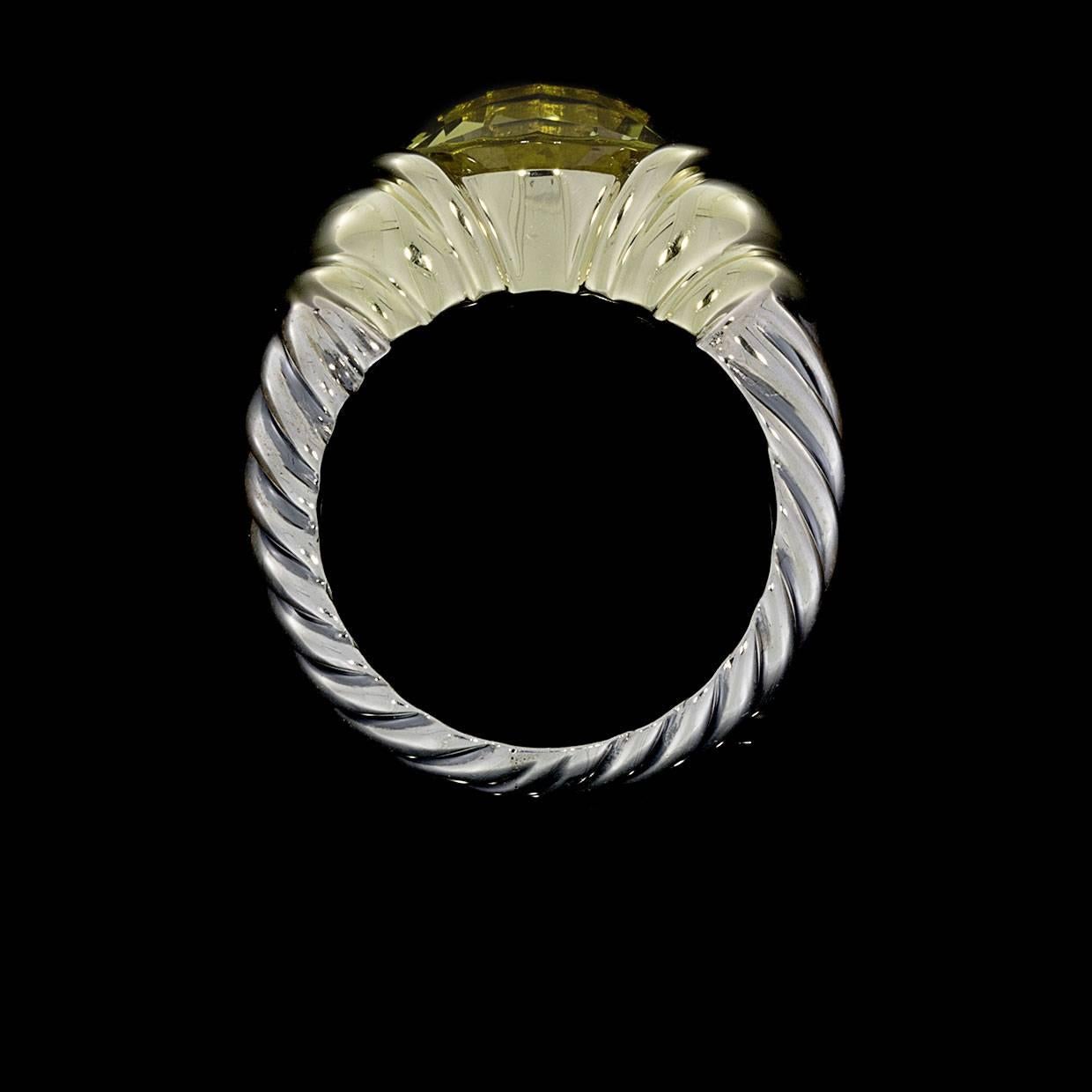 Round Cut David Yurman Silver and Gold Lemon Citrine Capri Cable Ring