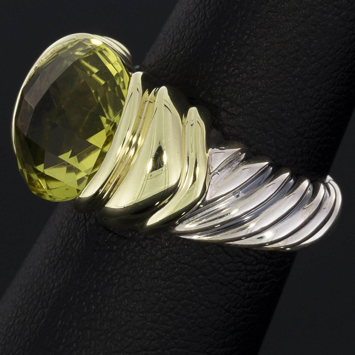 Women's David Yurman Silver and Gold Lemon Citrine Capri Cable Ring