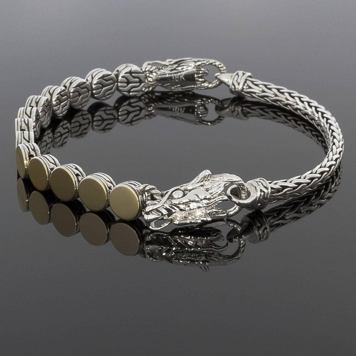 Women's John Hardy Dot Batu Dragon Sterling Silver and 18 Karat Gold Bracelet