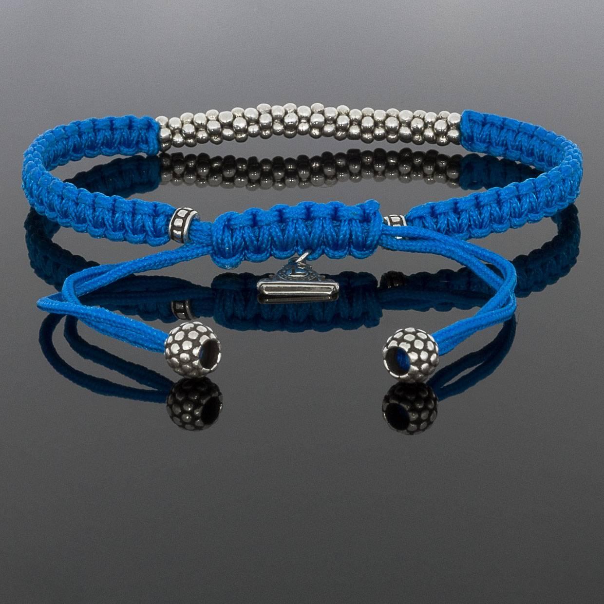 Lagos Caviar Sterling Silver and Blue Macrame Bracelet In Excellent Condition In Columbia, MO