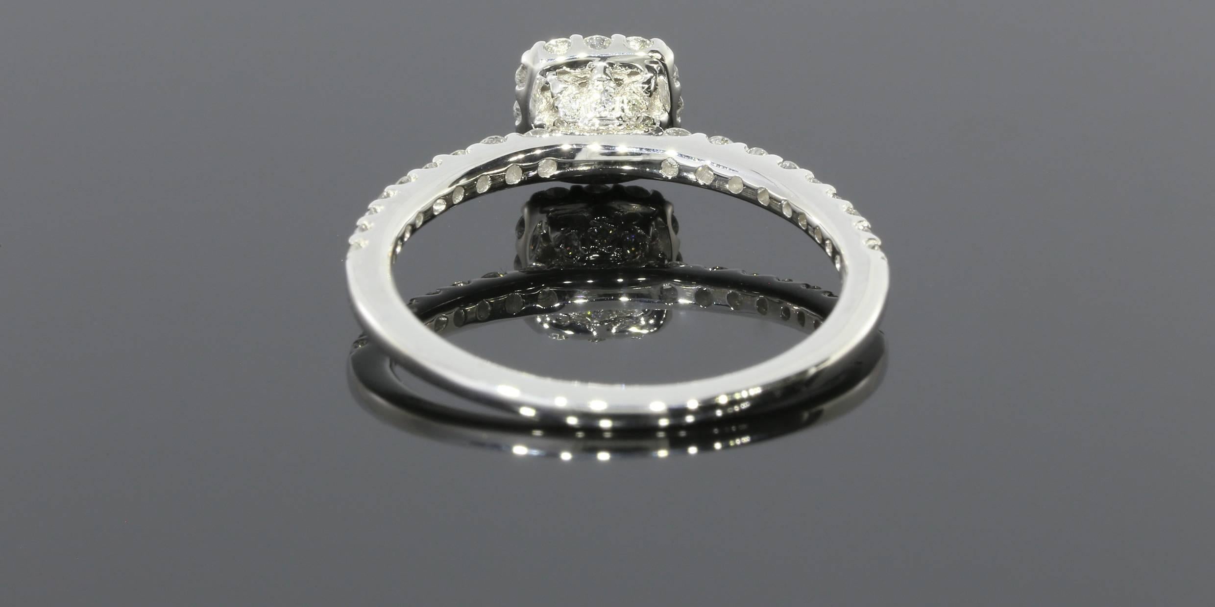 Round Cut Gabriel & Co Round Diamond Cushion Shaped Halo White Gold Engagement Ring