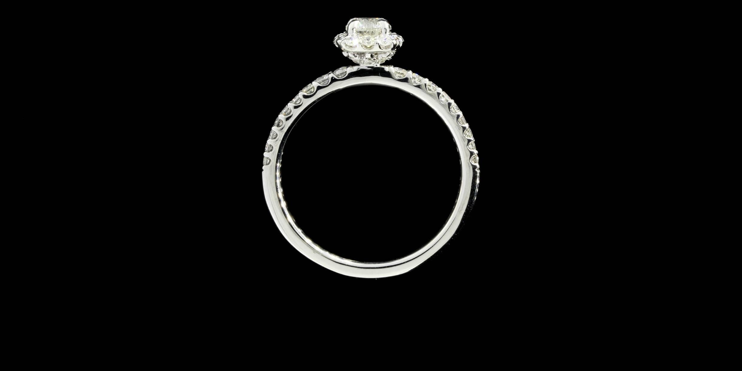 Gabriel & Co Round Diamond Cushion Shaped Halo White Gold Engagement Ring In New Condition In Columbia, MO