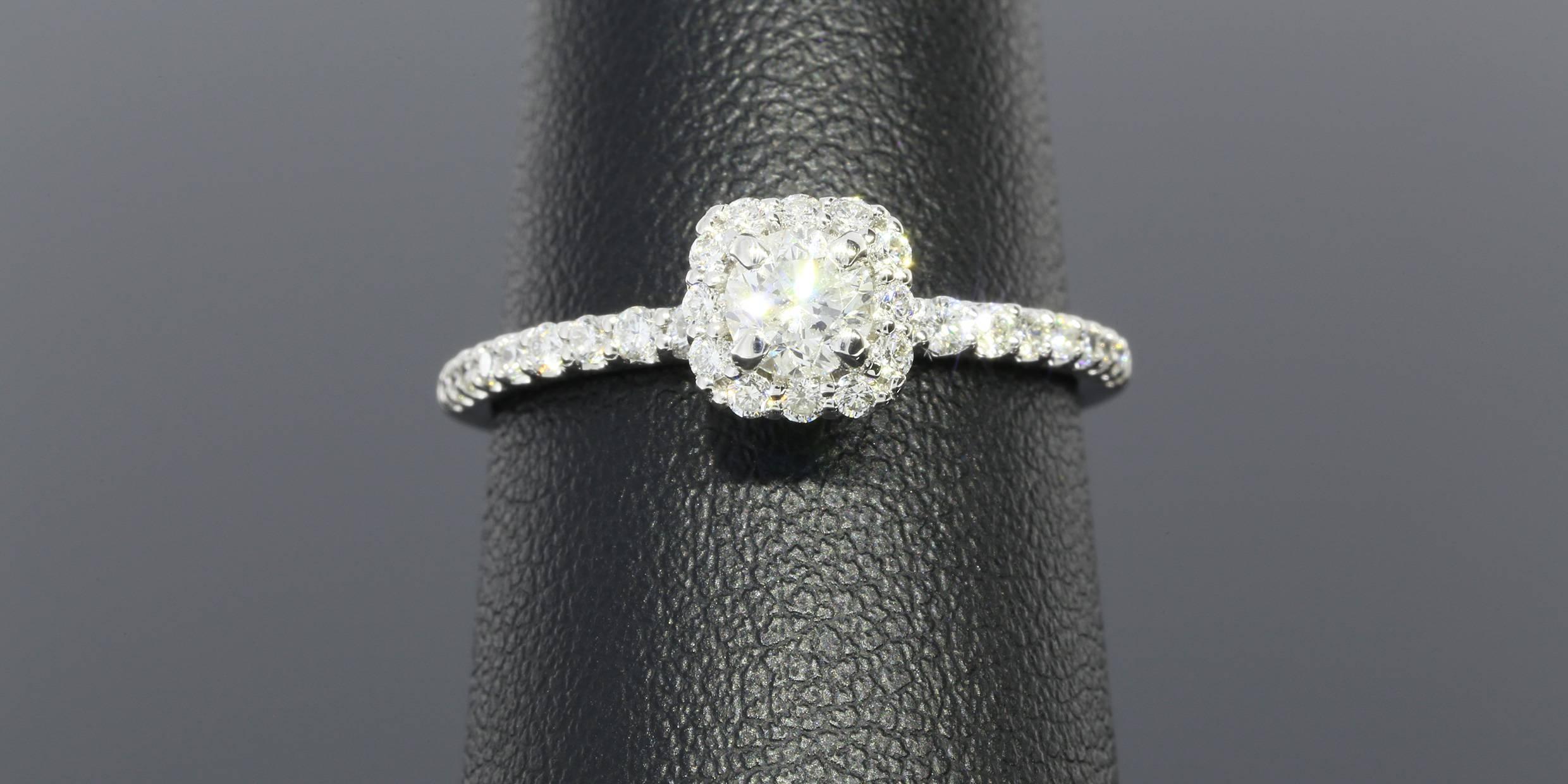 Women's Gabriel & Co Round Diamond Cushion Shaped Halo White Gold Engagement Ring