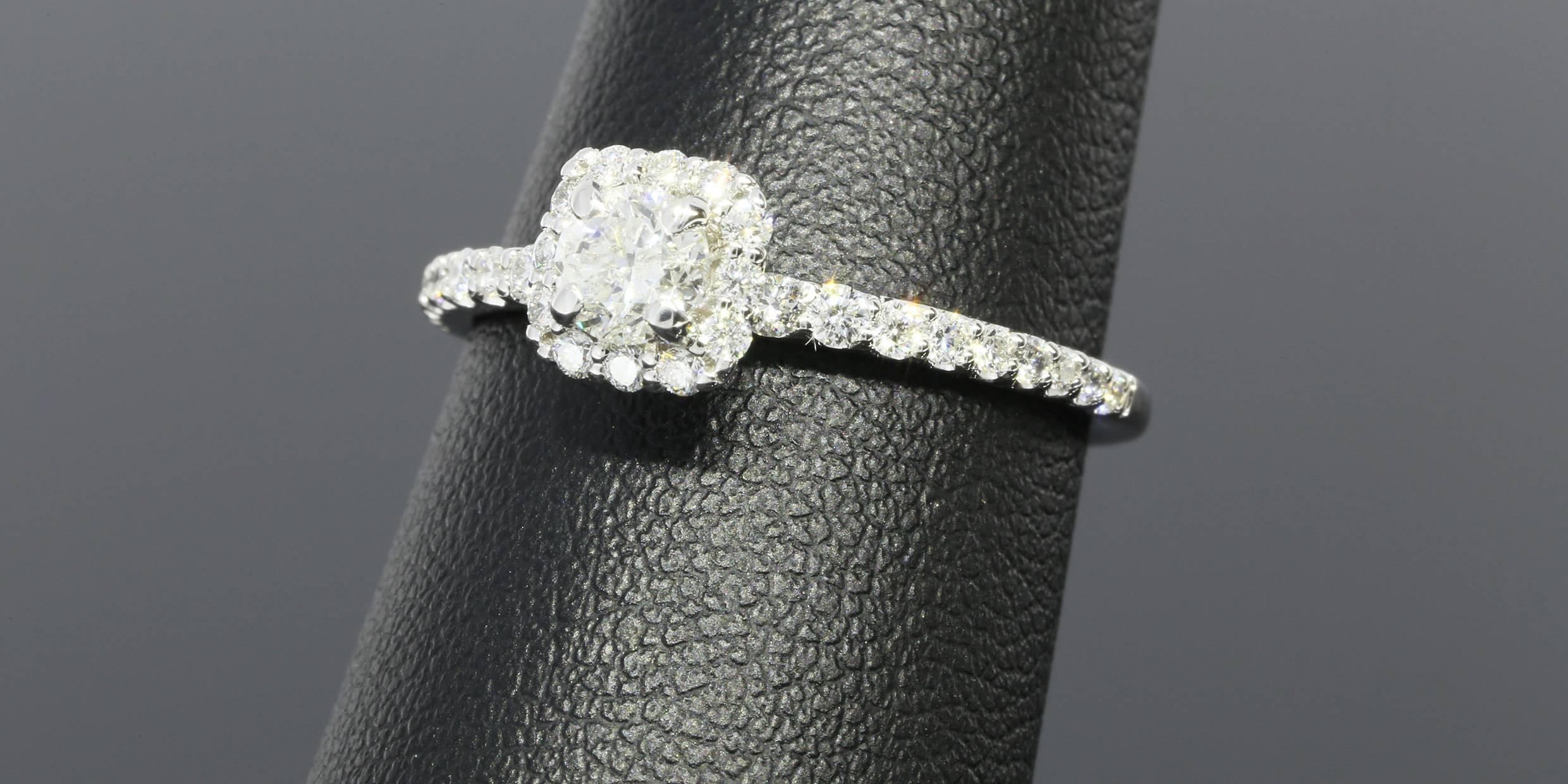 Gabriel & Co Round Diamond Cushion Shaped Halo White Gold Engagement Ring 1