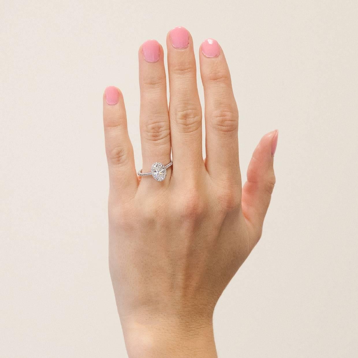 Platinum Halo Oval GIA Diamond Engagement Ring 3