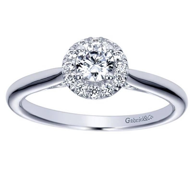 Round Cut Gabriel & Co Round Brilliant Diamond Halo White Gold Engagement Ring