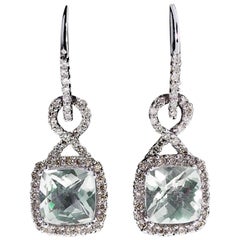 Effy Green Amethyst and Diamond Halo Twist Dangle White Gold Earrings