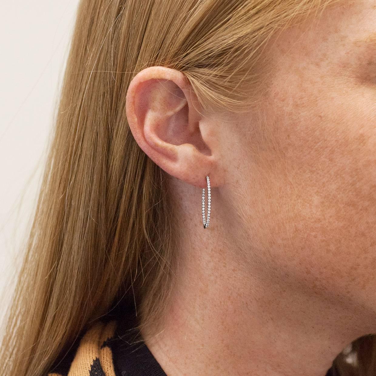 Women's White Gold 0.72 Carat Shared Prong Inside-Out Diamond Hoop Earrings