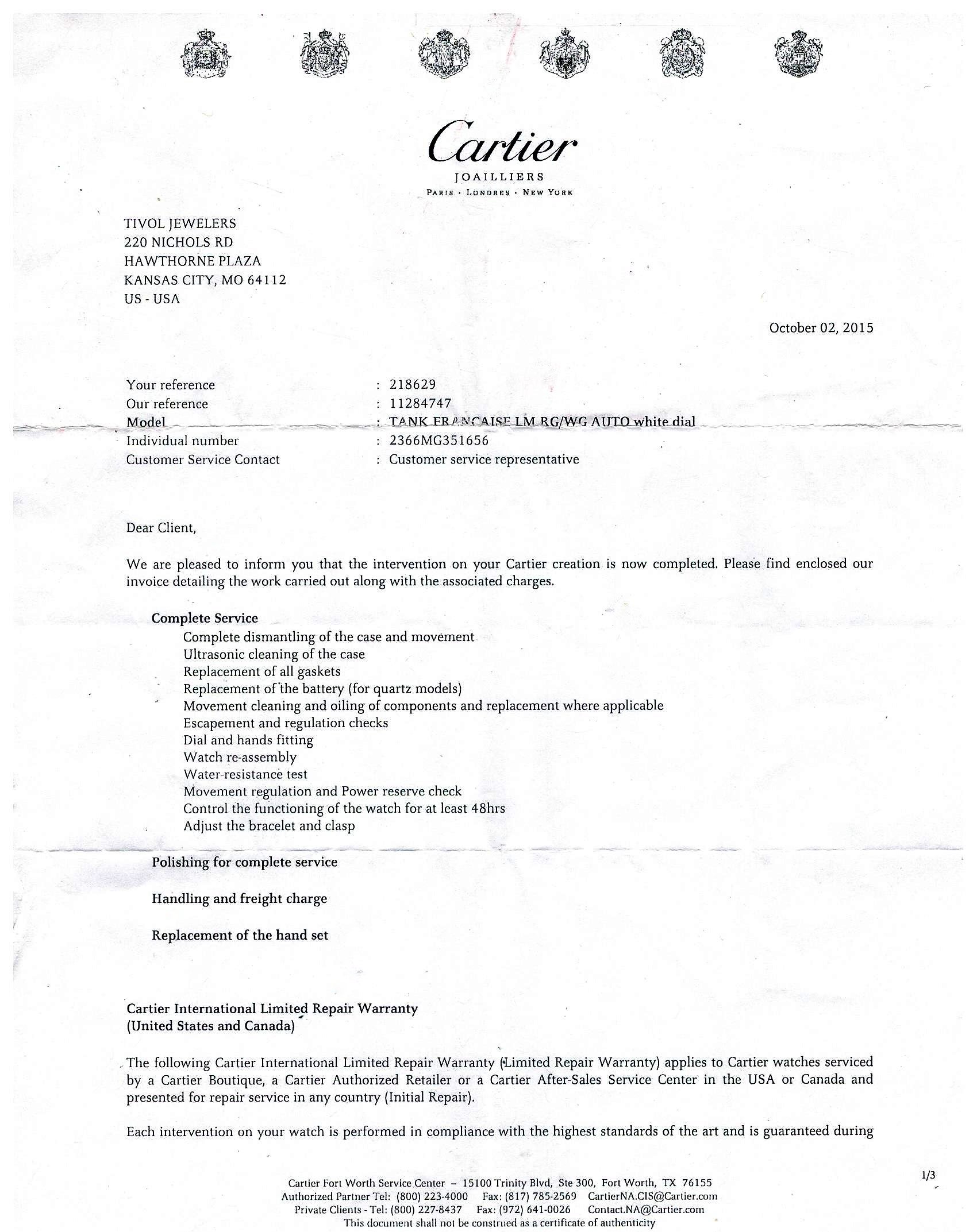 cartier replacement certificate