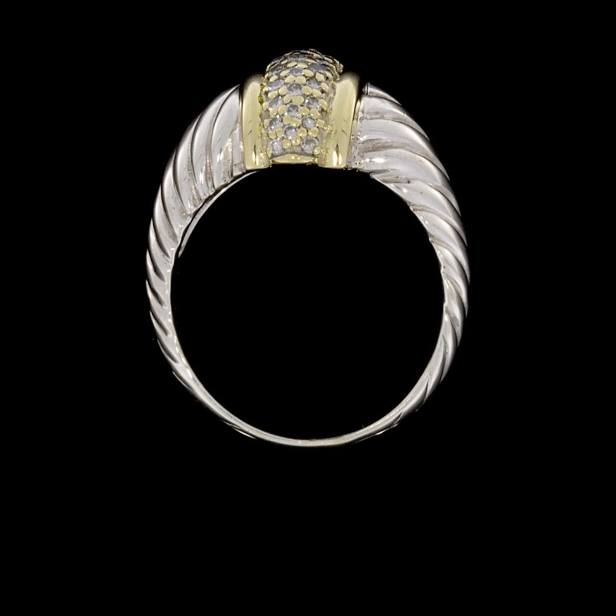 Round Cut David Yurman Thoroughbred Gold and Silver Pave Diamond Cable Band Ring