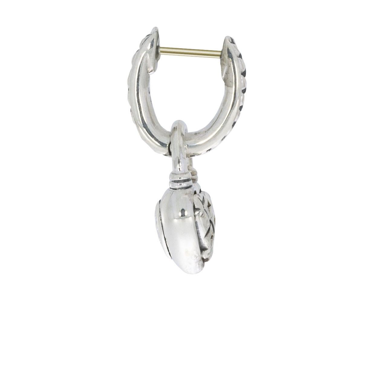 Round Cut Scott Kay Sterling Silver Pave Diamond Equestrian Heart Dangle Earrings