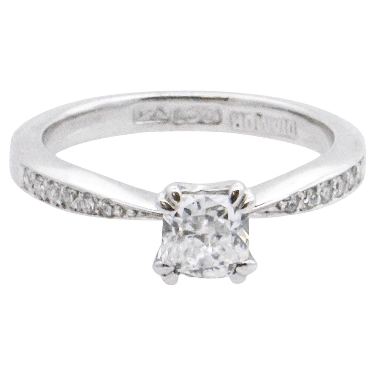 White Gold Engagement Ring Claw Set with One Cushion Cut Diamond 0.72 Carats
