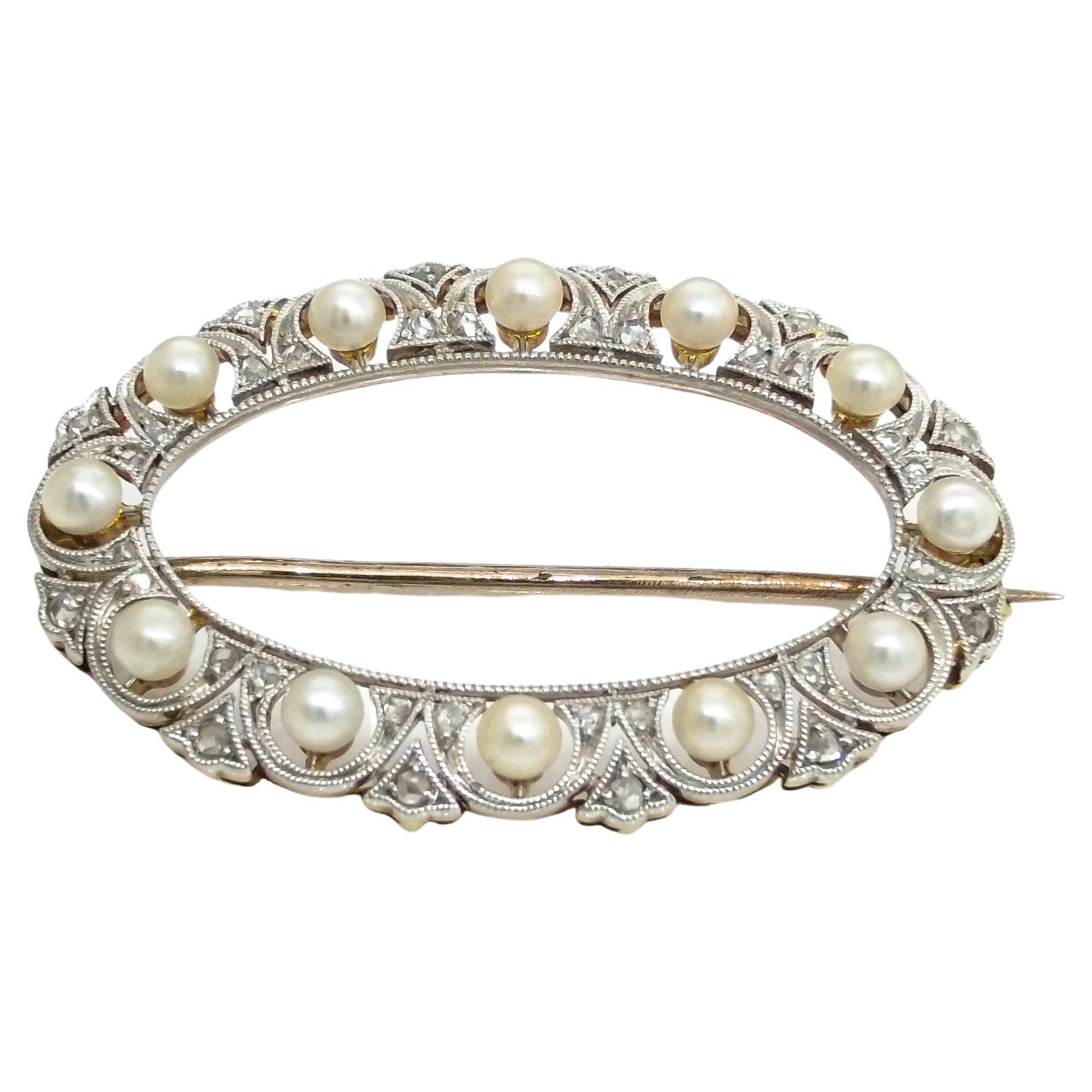 Unique Pearl and Diamond Brooch Set in Platinum For Sale