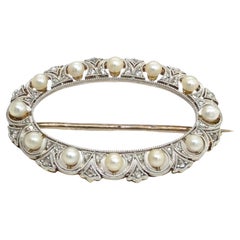 Antique Unique Pearl and Diamond Brooch Set in Platinum