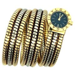 Bvlgari Bulgari Two Color 18kt Gold Tubogas Serpenti Bracelet Watch Used 