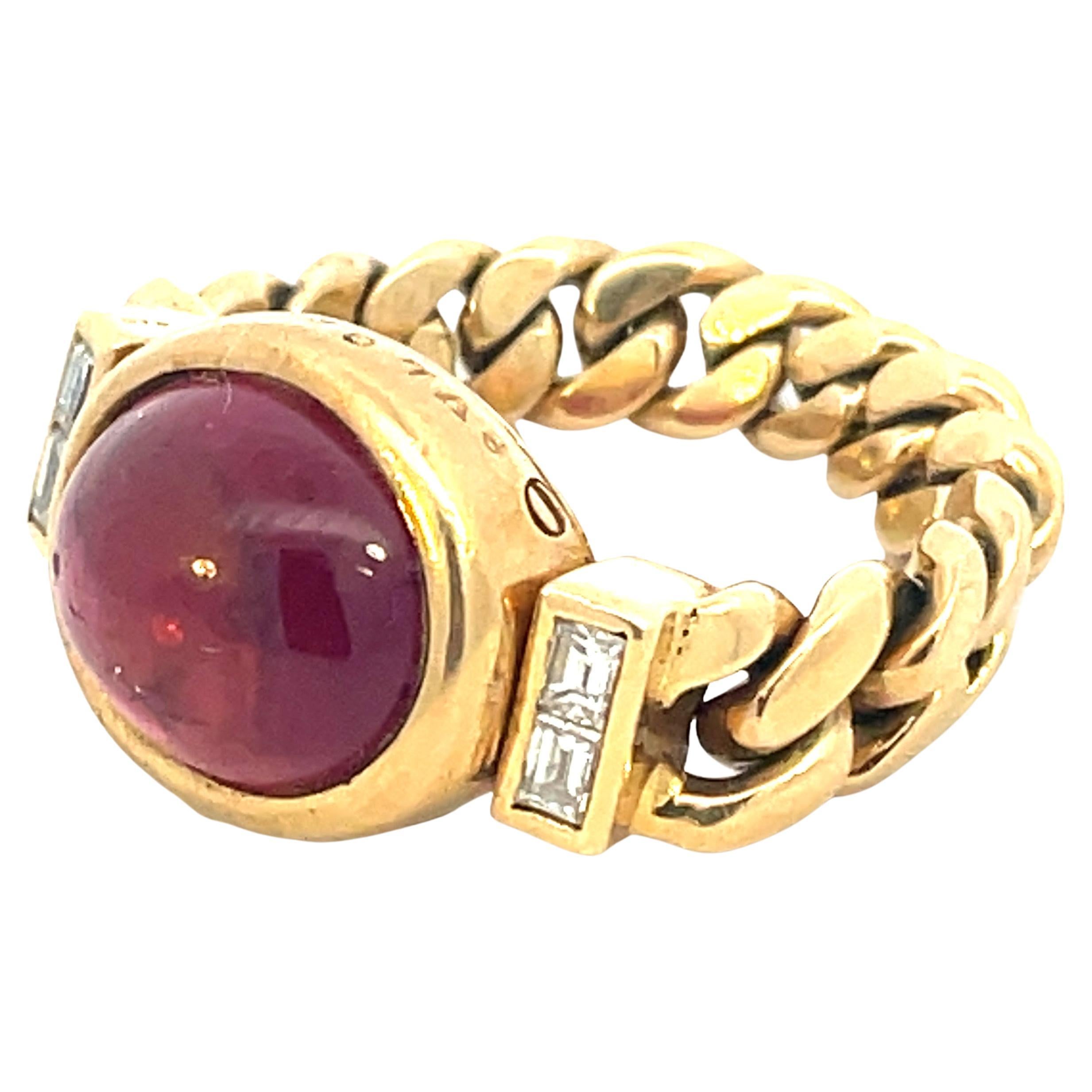 Bulgari Diamond Pink Tourmaline 18kt Yellow Gold Vintage Ring