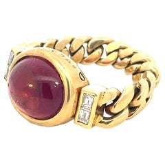 Bulgari Diamond Pink Tourmaline 18kt Yellow Gold Vintage Ring