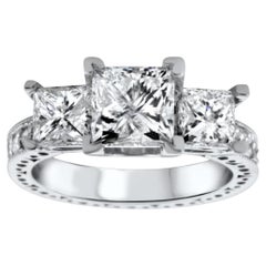Platinum Engagement Ring with Center Diamond 2.12ct Princess Cut with Antique De