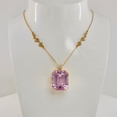 *Sakes* 14K 60.20 Ct Kunzite & Diamonds Antique Art Deco Style Drop Necklace