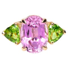 IGI 14K 10.65 Ct Kunzite&Peridot Diamonds Antique Art Deco Style Engagement Ring
