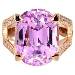 IGI 14K 15.50 Ct Kunzite & Diamond Antique Art Deco Style Engagement Ring