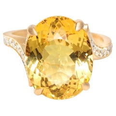 14K 9.05 Ct Golden Beryl & Diamond Antique Art Deco Style Engagement Ring