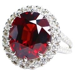 Special, GIA 14K 7.92 Ct Garnet&Diamonds Antique Art Deco Style Engagement Ring