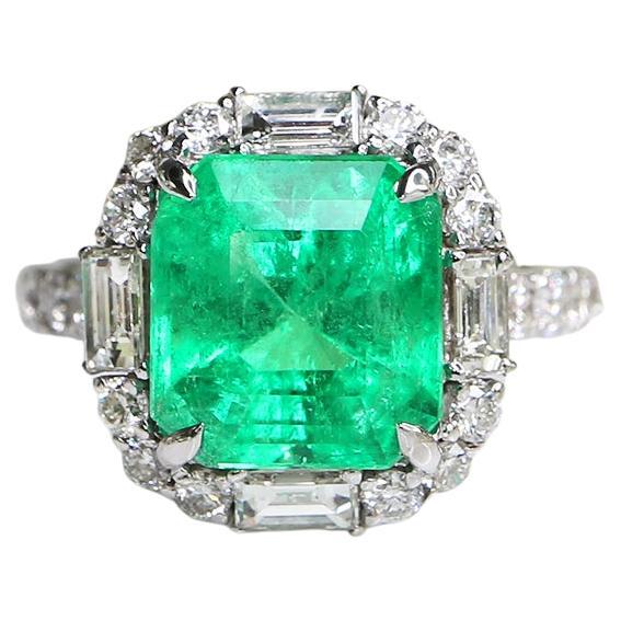 Victorian Natural Colombian Emerald and Diamond Ring 4.37ct center at ...