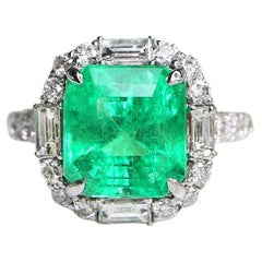 18k 4.37ct Colombia Emerald&Diamond Antique Art Deco Style Engagement Rin
