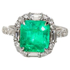 GRS 18k 4.37ct Colombia Emerald&Diamond Used Art Deco Style Engagement Rin