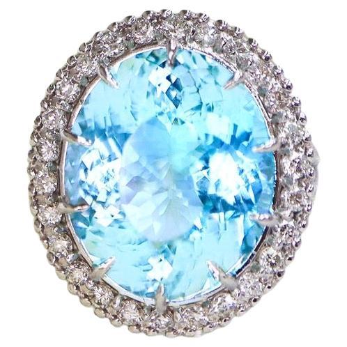 GIA 14k 10.92 Carat Aquamarine&Diamonds Art Deco Style Engagement Ring