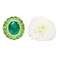 IGI 18k 3.00 Ct Emerald&Tsavorite Antique Art Deco Style Engagement Ring
