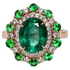 IGI 14k 2.76 Ct Emerald&Tsavorite Antique Art Deco Style Engagement Ring