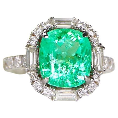 *NRP* GRS 18k 4.28ct Colombia Emerald Antique Art Deco Style Engagement Ring
