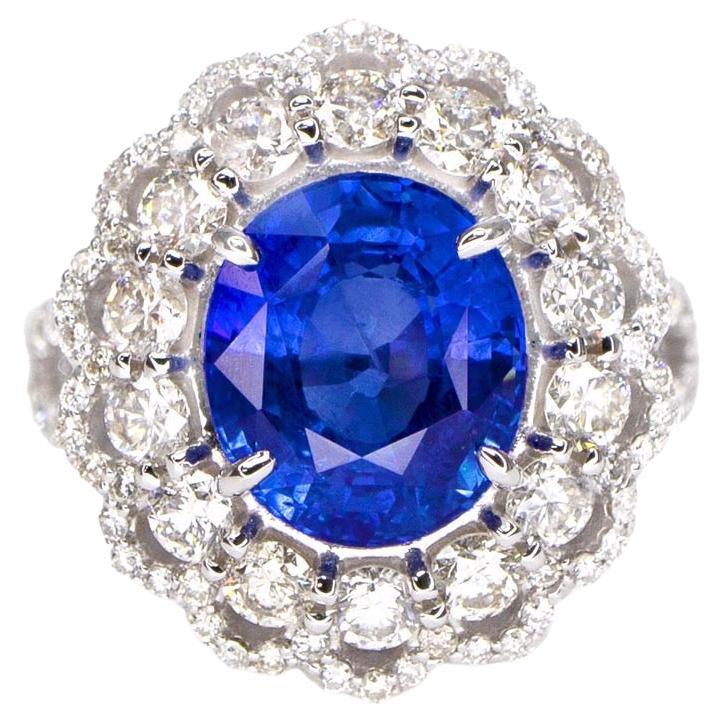 IGI 14K 4.24 ct Intense Blue Sapphire Antique Art Deco Engagement Ring