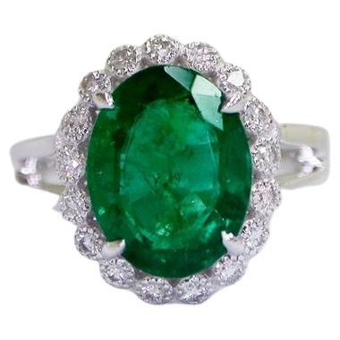 IGI 18K 3.59 C Emerald&Diamond Antique Art Deco Style Engagement Ring