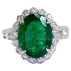 IGI 18K 3.59 C Emerald&Diamond Used Art Deco Style Engagement Ring