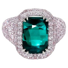 GIA 18K 6.26 Ct Indicolite Tourmaline and 2.88 Ct Pink Diamonds Engagement Ring