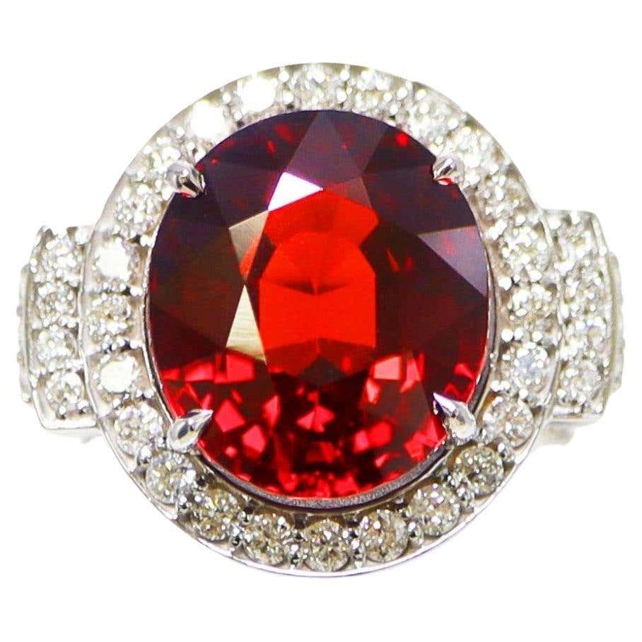 GIA 11.79 Ct 14K White Gold Pigeon Blood Red Garnet&Diamonds Engagement ...