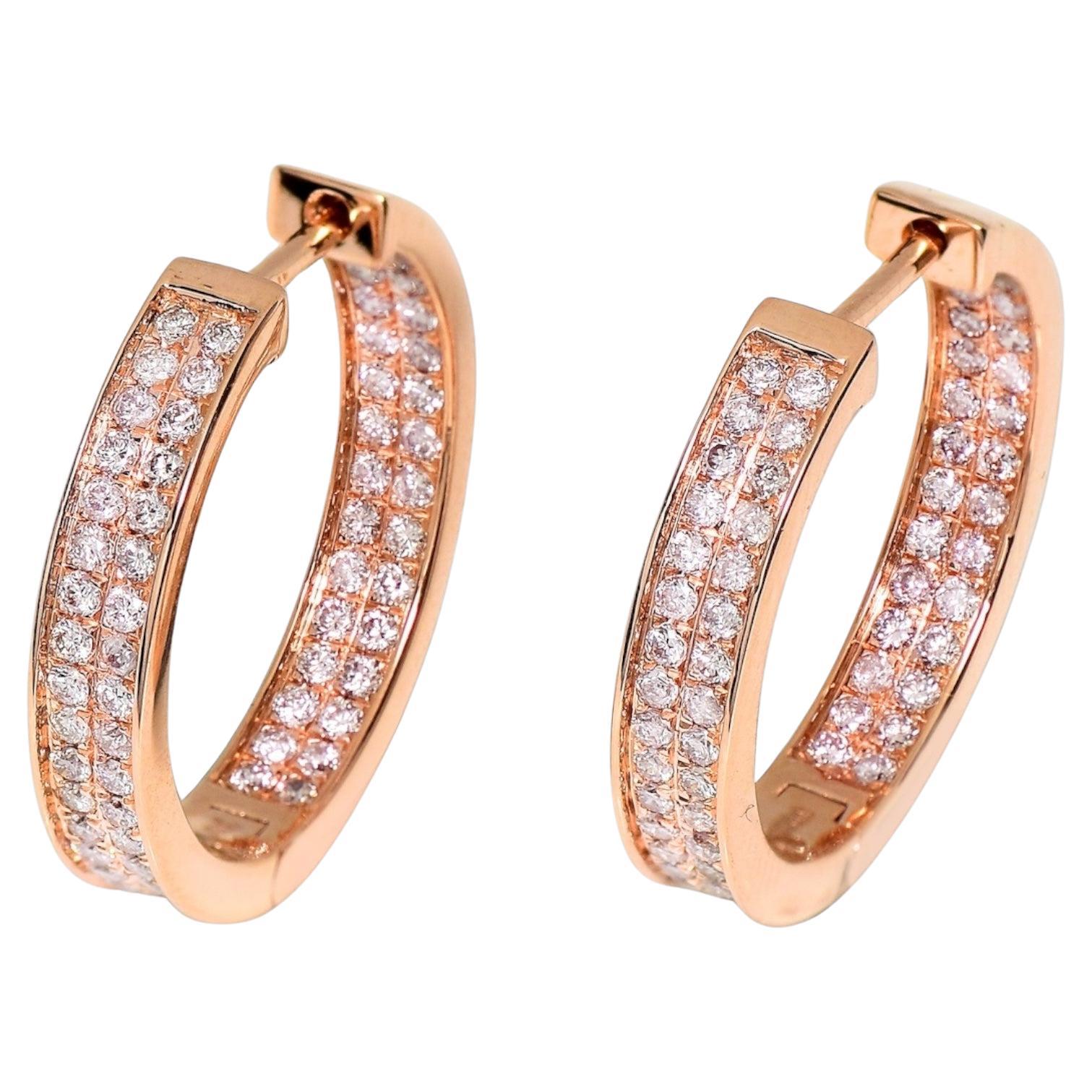 IGI 14K 0.96 ct Natural Pink Diamonds Hoop Earrings For Sale